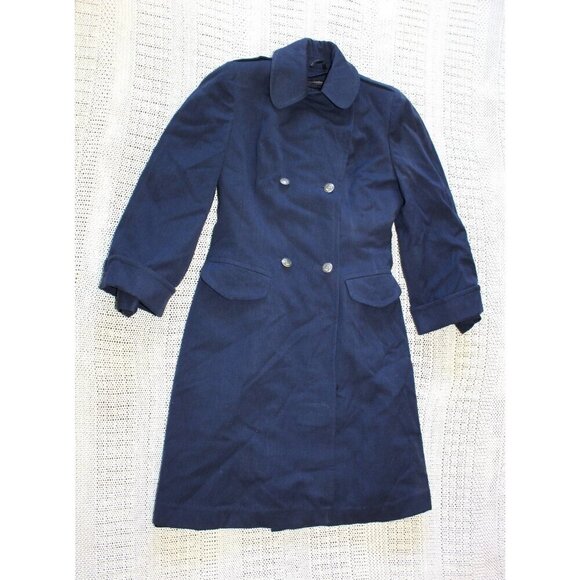 Vintage US Air Force Army 100% Wool Blue Trench Coat Size 14 L Military Heavy - Picture 1 of 12